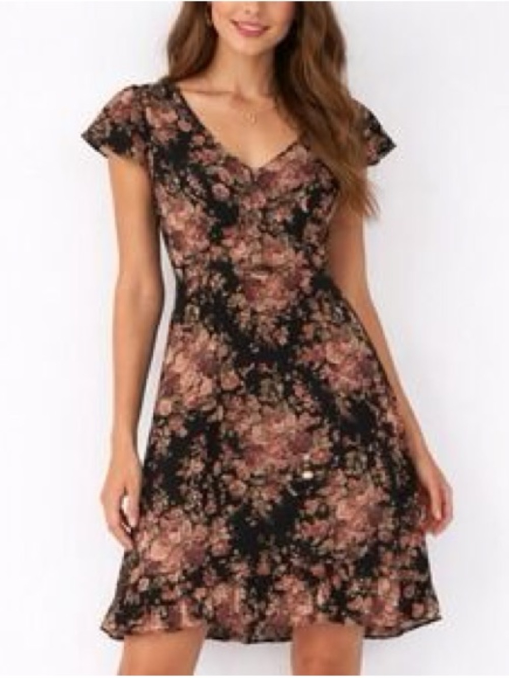 RALPH LAUREN DENIM & SUPPLY Black Pink Floral V-Neck Short Sleeve Dress Size 4
